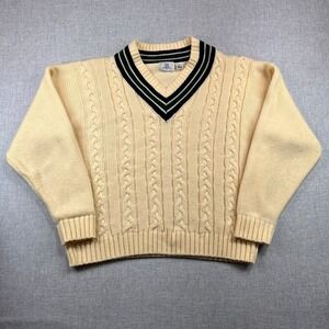 VTG 90s GS Company Cable Knit Cricket Tennis Sweater Men XL Cream Ivy Preppy
